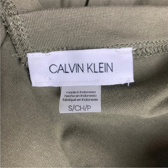 Calvin Klein Romper Shorts One Piece Olive Green Gold Metallic Graphic Size S - Picture 7 of 9